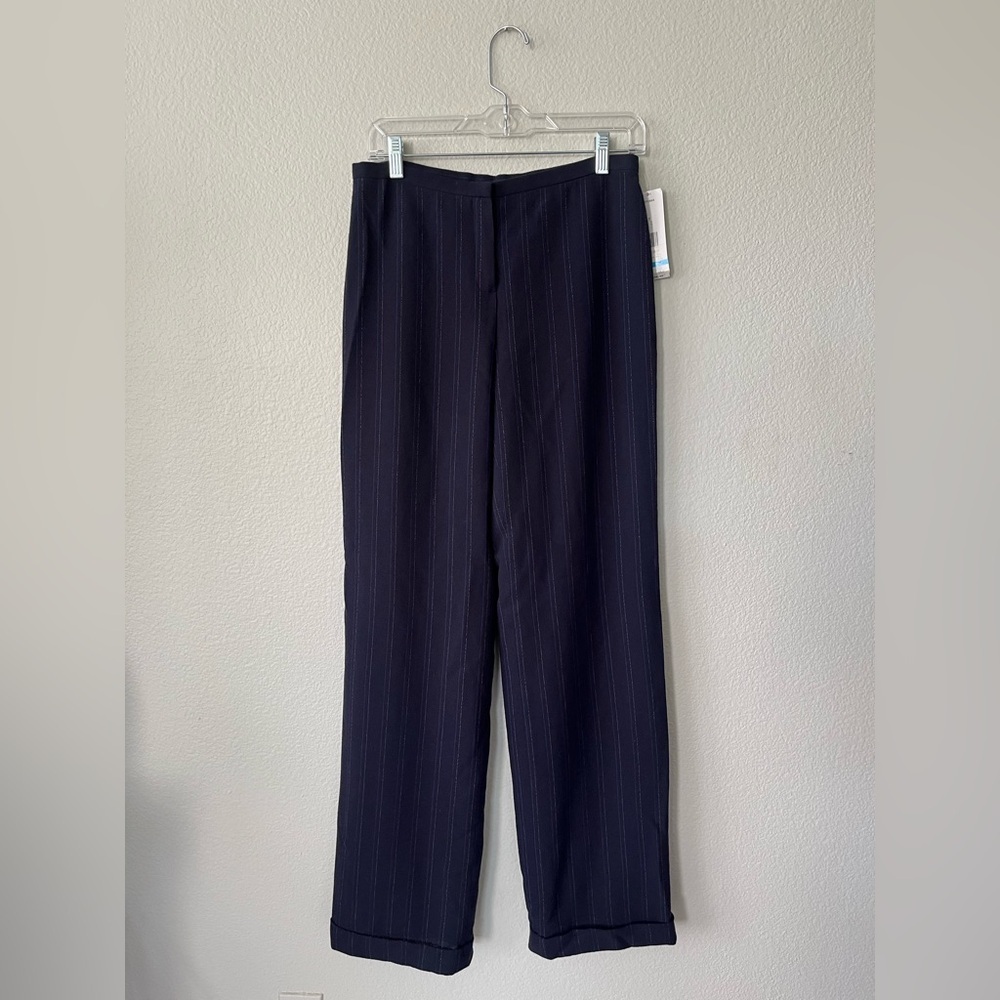 Lafayette 148 New York Navy Blue & White Pin Striped Cuffed Pants Women’s Size 4 - Picture 3 of 12
